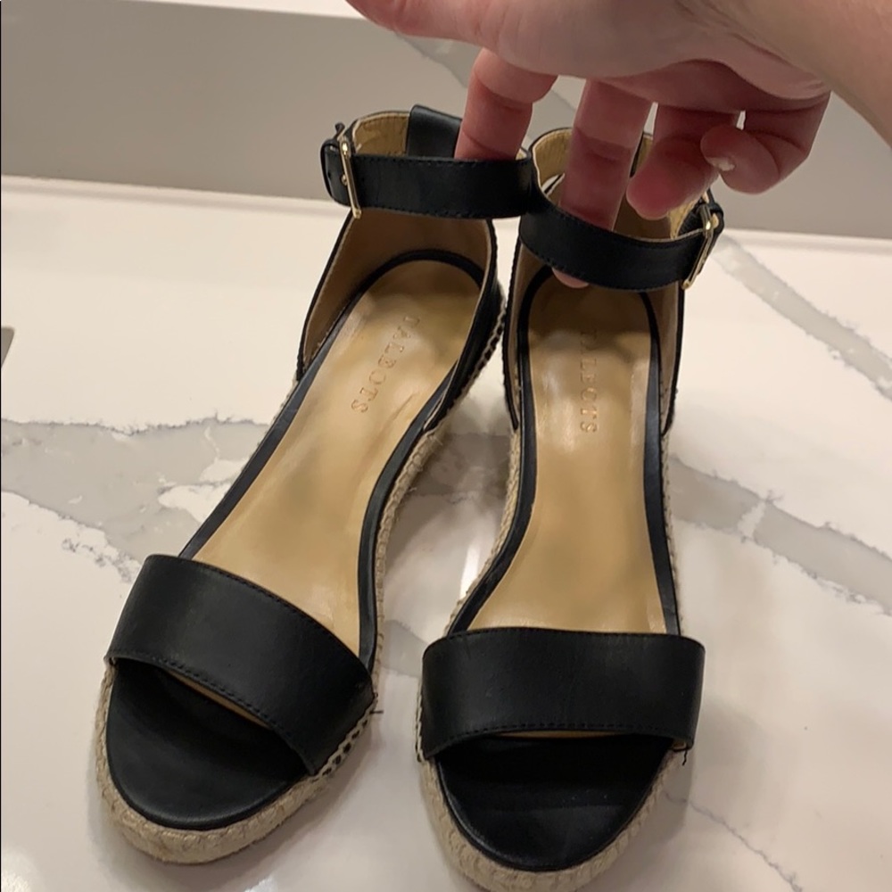 Talbots black leather espadrille wedge sandal